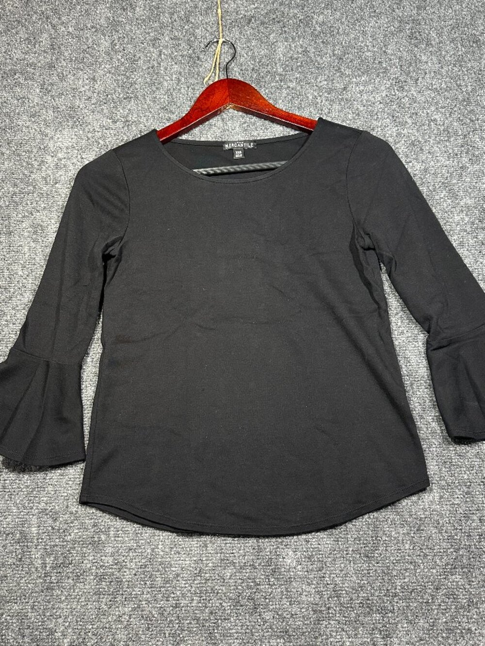 J Crew Mercantile Top Womens XXS  Black Cotton Long Sleeve Flounce Sleeve Tee